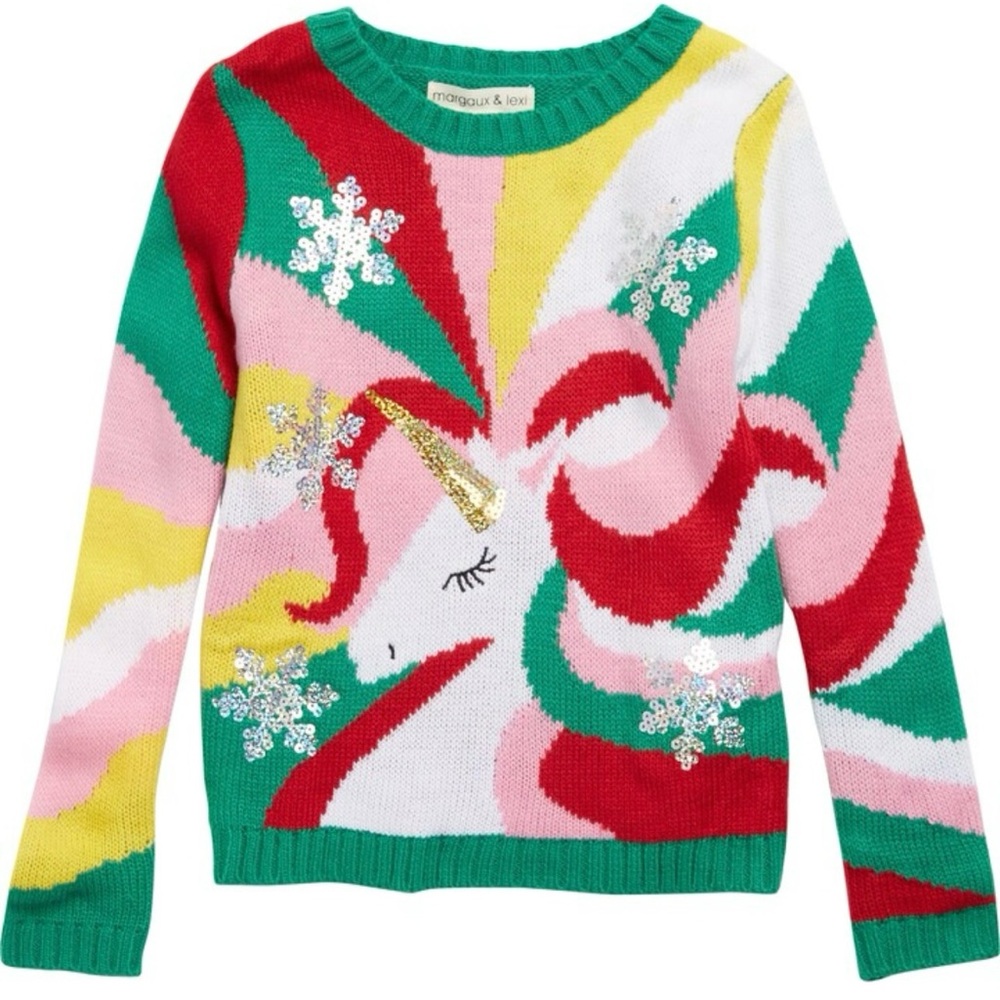MARGAUX AND LEXI Kids' Sequin Unicorn Holiday Sweater, Kids Size XL (16)